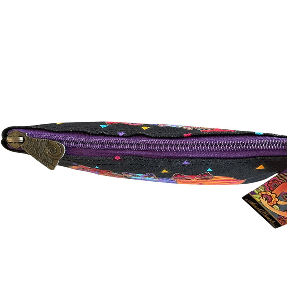 NWT LAUREL BURCH Feline Friends Colorful Painted Cats Black Canvas Make-Up Bag - Picture 5 of 8